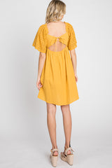 Yellow Smocked Front Crochet Shoulder Cut Out Back Dress