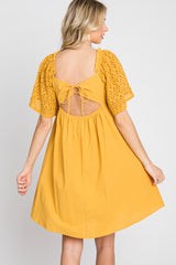 Yellow Smocked Front Crochet Shoulder Cut Out Back Dress