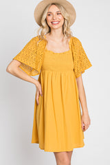 Yellow Smocked Front Crochet Shoulder Cut Out Back Dress