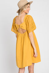 Yellow Smocked Front Crochet Shoulder Cut Out Back Dress