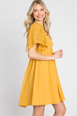 Yellow Smocked Front Crochet Shoulder Cut Out Back Dress