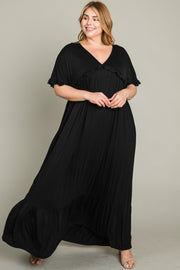 Black Solid Ruffle Plus Maxi Dress