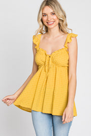 Yellow Plaid Pattern Sweetheart Neck Front Tie Top