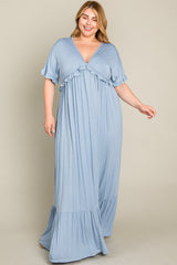 Light Blue Solid Ruffle Plus Maxi Dress