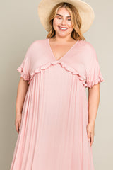 Light Pink Solid Ruffle Plus Maxi Dress