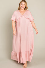 Light Pink Solid Ruffle Plus Maxi Dress