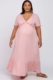 Light Pink Solid Ruffle Maternity Plus Maxi Dress