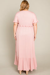 Light Pink Solid Ruffle Plus Maxi Dress