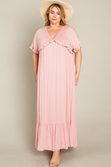 Light Pink Solid Ruffle Plus Maxi Dress