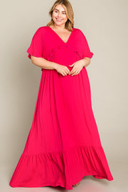 Fuchsia Solid Ruffle Plus Maxi Dress