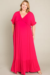 Fuchsia Solid Ruffle Plus Maxi Dress