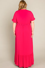 Fuchsia Solid Ruffle Plus Maxi Dress