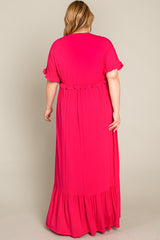 Fuchsia Solid Ruffle Plus Maxi Dress