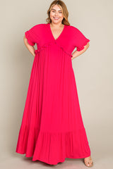 Fuchsia Solid Ruffle Plus Maxi Dress