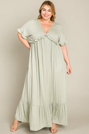 Light Olive Solid Ruffle Plus Maxi Dress