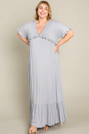 Light Grey Solid Ruffle Plus Maxi Dress