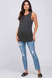 Charcoal Sleeveless Ruched Maternity Top