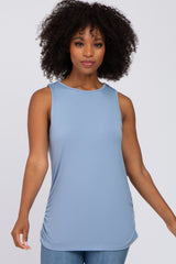 Blue Sleeveless Ruched Top