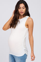 Ivory Sleeveless Ruched Maternity Top