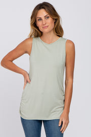 Light Green Sleeveless Ruched Top