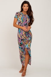 Black Multi-Color Floral Side Slit Maxi Dress