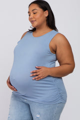 Light Blue Ruched Side Plus Maternity Tank