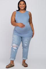 Light Blue Ruched Side Plus Maternity Tank