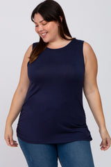 Navy Ruched Side Plus Maternity Tank