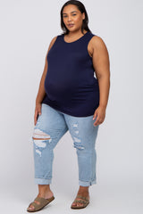 Navy Ruched Side Plus Maternity Tank