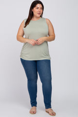 Light Olive Ruched Side Plus Tank