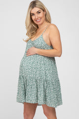 Olive Floral Tiered Maternity Mini Dress