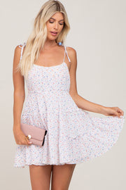 White Floral Sleeveless Tiered Mini Dress