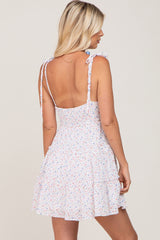 White Floral Sleeveless Tiered Mini Dress