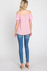 Pink Swiss Dot Off Shoulder Top