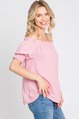 Pink Swiss Dot Off Shoulder Top