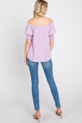 Lavender Swiss Dot Off Shoulder Top