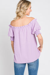 Lavender Swiss Dot Off Shoulder Top