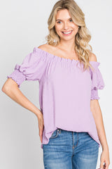 Lavender Swiss Dot Off Shoulder Top