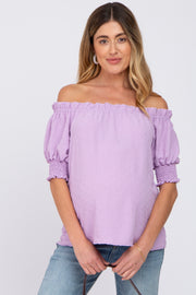 Lavender Swiss Dot Off Shoulder Maternity Top