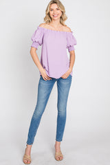 Lavender Swiss Dot Off Shoulder Top