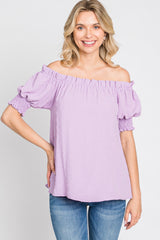 Lavender Swiss Dot Off Shoulder Top