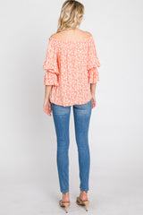 Orange Floral Off Shoulder Ruffle Top