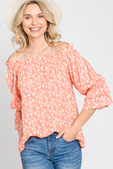 Orange Floral Off Shoulder Ruffle Top