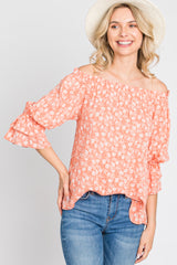 Orange Floral Off Shoulder Ruffle Top