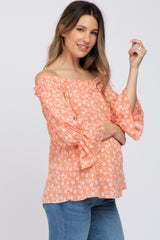 Orange Floral Off Shoulder Ruffle Maternity Top