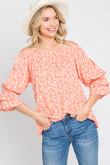 Orange Floral Off Shoulder Ruffle Top