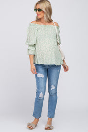 Mint Floral Off Shoulder Ruffle Maternity Top