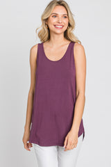 Purple Sleeveless Curved Hem Top