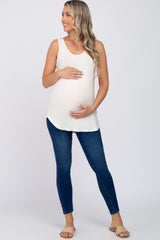 Cream Sleeveless Curved Hem Maternity Top