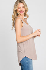 Taupe Sleeveless Curved Hem Top